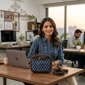 Handmade Indigo Buti Print Sling Bag Cotton Crossbody Bag Ethnic Boho <b>Small</b> Vegan Leather <b>Purse</b> - Product Image 2