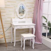 Table de toilette moderne minimaliste en bois massif avec miroir, coiffeuse de style européen avec éclairage et cinq tiroirs, table de toilette pour chambre à coucher