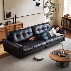 Mooroded cuero genuino estilo Vintage recto conjunto superior sofá de piel de vaca negro nebulosa diseño Retro para pequeño apartamento esponja - Product Image 2