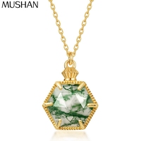 Collier pendentif flacon de parfum MuShan Jewelry Factory en argent S925 plaqué or avec agate aquatique naturelle, chaîne claviculaire pour femme