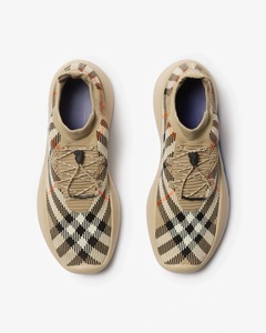 Chaussures de sport de luxe pour hommes et femmes, en cuir véritable, à motif à carreaux, tricotées, souples, à lacets, de marque de créateur. - Product Image 4