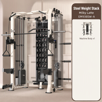 Máquina Smith EM938SW-A Blanca de Acero de Precisión con Doble Contrapeso de 300 lb y Cable Crossover, Rack Todo en Uno