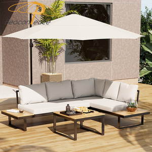 Meubles <span class=keywords><strong>de</strong></span> patio modernes <span class=keywords><strong>en</strong></span> aluminium pour l'extérieur <span class=keywords><strong>Canapé</strong></span> sectionnel modulaire <span class=keywords><strong>en</strong></span> <span class=keywords><strong>plastique</strong></span> et <span class=keywords><strong>en</strong></span> bois Ensemble <span class=keywords><strong>de</strong></span> canapés <span class=keywords><strong>de</strong></span> <span class=keywords><strong>jardin</strong></span> <span class=keywords><strong>en</strong></span> forme <span class=keywords><strong>de</strong></span> L - Product Image 1