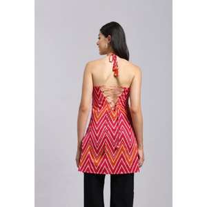 Siya Floral Print Halter <b>Kurti</b> for Women Stylish Summer Top Trendy Sleeveless Design Comfortable Daily Wear Ethnic Fashion Party - Product Image 2