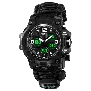 Survival Watch Outdoor Survival Spark Stone Nylon Braided Umbrella Rope Strap Watch Men's Sports Analog Digital Watch Waterproof - Product Image 6