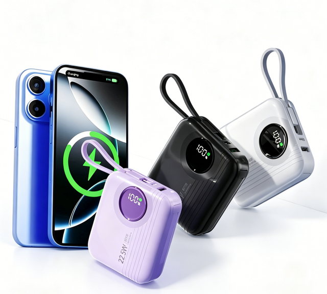 Customizable Mini Portable Power Bank 10000mAh 22.5W Fast Charging Power Bank Built-In Cables Power Bank with Portable Strap