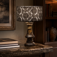Lampe de table WeiVibe en marbre naturel Portoro avec abat-jour en tissu marron E27, lampe de chevet en pierre de luxe pour hôtel, villa et chambre à coucher