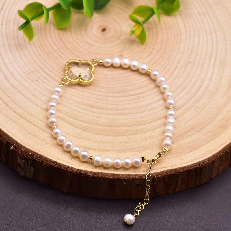 GB0964-4 Adjustable Cross Crystal Pendant Pearl Bracelet