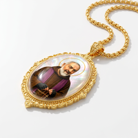 Collier pendentif TIMEMUSE Saint Padre Pio en nacre, plaqué or, acier inoxydable, médaille catholique, bijoux religieux, vente en gros