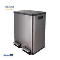 J & L Poubelle à double compartiment 60L (30 + 30L) | Acier inoxydable, étanche, résistante aux empreintes digitales, double pédale pour faciliter le tri