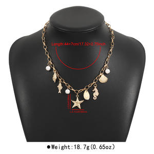 שרשרת פנינים מעטפת זהב שכבתית-כוכב & טיפת קסם ים, שרשרת שוליים החוף מתכווננת, תכשיטי חוף מתכווננים - Product Image 6