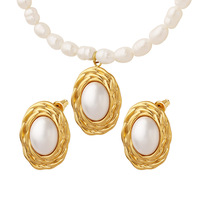 Ensembles de bijoux de mode en acier inoxydable plaqué or 18 carats étanches pendentif ovale collier boucles d'oreilles pour femmes