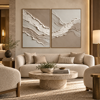 Décoration murale diptyque abstraite en relief 3D, tons terre, style Wabi Sabi neutre, pour hôtel, villa, salon