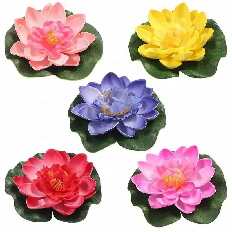 Kunstmatige Drijvende Waterlelie Eva Lotus Bloem Vijver Decor 10Cm Rood Geel Blauw Roze Licht Roze Zwembad Simulatie Lotus