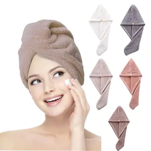 MOQ 1 Cái Biểu Tượng Thêu Tùy Chỉnh Sợi Nhỏ Sấy Tóc Khăn Turban Salon Khăn Siêu Thấm Nhanh Khô Vi Sợi Bọc