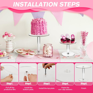 Soporte de <span class=keywords><strong>disco</strong></span> de pastel redondo de acrílico transparente a medida, soporte de exhibición de postre de Pizza desmontable para magdalenas, decoración de pasteles de fiesta de boda - Product Image 3