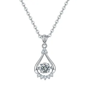 SMN59 magnifique pendentif goutte d'eau 925 argent plaqué Rhodium coupe ronde D couleur VVS Moissanite femmes bijoux diamant collier