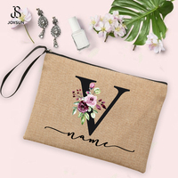 JOYSUN Trousse de Toilette de Voyage Portable, Pochette en Lin pour Maquillage, Sac Cosmétique en Jute avec Fermeture Éclair, Personnalisable avec Logo
