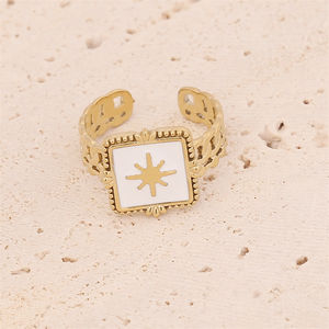 Nouveau Fine Hexagram Love Turquoise Bague En Acier Inoxydable Ensemble Personnalité Or 18k Non-fading Diamant Ouvert Bague Réglable Pour Les Femmes - Product Image 3