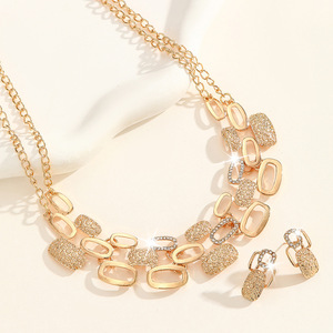 Foreign trade exaggerated gold diamond hollow mesh necklace earrings set bride <b>wedding</b> alloy jewelry ladies <b>accessories</b> - Product Image 4