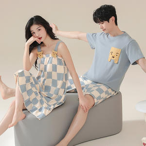 Pijamas de Pareja de Verano, Camisón Sexy y Bonito para Mujer, Delgado y Anti-Impactos, con Relleno en el Pecho, Conjunto de Manga Corta para <span class=keywords><strong>Hombre</strong></span> con Dibujos Animados - Product Image 3
