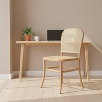 Chaise de salle à manger en rotin et bois massif de style nordique vintage, confortable, rétro, pour la maison, la salle de thé, avec dossier