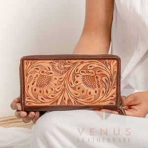 High Quality Women's Genuine Leather Purse Wallet Fashionable <b>Long</b> Design Clutch <b>Bag</b> with Open Closure and Decorative Feathers - Product Image 6