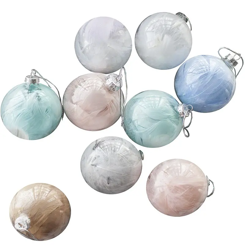 2022 ornamenti natalizi sfere di natale in vetro soffiato a mano Macarons ornamenti di piume naturali decorazioni per alberi di natale