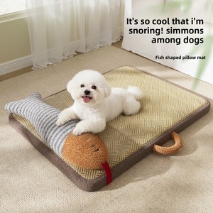 Hunde- & Katzen-Kühlmatte Sommer-Schlafunterlage für Kleine/Mittlere Hunde Innenbereich Waschbar Atmungsaktiv Rechteckig Teddy Rattan - Product Image 3