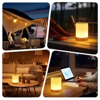 Lampe de chevet à changement de couleur ambiante à LED dimmable Matériel PC Activé par le toucher USB Charge Base en bois Veilleuse Lampe de table