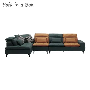 Divano da ufficio moderno a 5 posti in stile italiano giallo con chaise longue componibile a forma di L - Product Image 1