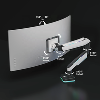 Bras de moniteur ultra-large robuste à éclairage RVB LDT61-C012L 17-49 pouces 20 kg, support de moniteur de jeu à ressort à gaz LED