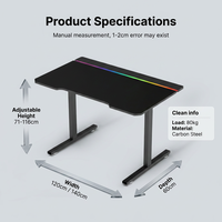 Table de jeu électrique AOR avec plateau en acier, éclairage RGB isolé, bureau d'ordinateur certifié, design moderne et réglable