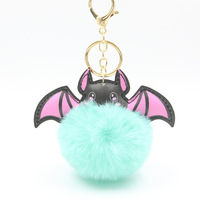 Porte-clés pelucheux en PU avec motif de chauve-souris foncée, en peluche et pompon, accessoires mignons et adorables, pendentif pour sac, cadeaux pour enfants