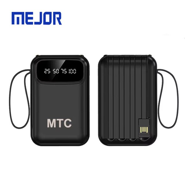 Pocket Power Bank 10000mAh Fast Charging Type-C USB Custom Logo Portable Charger Built-in 4 Cable
