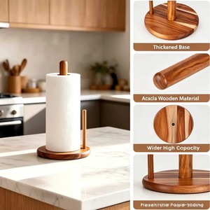Wooden Desktop <b>Paper</b> Towel Holder Acacia Wood Thickened Base <b>Kitchen</b> Countertop Storage Rack Multipurpose Eco-Friendly - Product Image 1