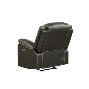 Modern Contemporary LED Power Recliner Set with Convertible Faux Leather and <b>Wood</b>/Metal <b>Frame</b> in Black for Apartment Use - Product Image 5