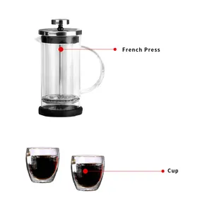 Özel toptan taşınabilir paslanmaz çelik 304 makinesi Coffee kahve kupa fransız basın hediye seti