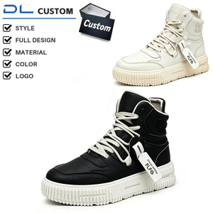 Custom Mid Top Smooth Leather Skate Sneakers Double Rope Laces Hang Tag Arch Support Breathable Vertical Serrated <strong>Chunky</strong> - Product Image 1