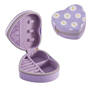 New Arrival Hawaiian Purple Mini Travel Jewelry Case PU Leather Necklace <b>Earring</b> <b>Box</b> Heart Design Jewelry Organizer With Logo - Product Image 1