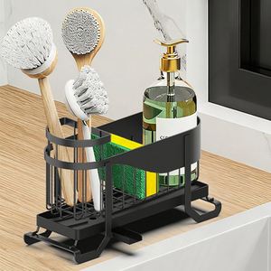 Support d'éponge noir pour évier de cuisine, en acier inoxydable, organisateur de rangement sous évier pour cuisine - Product Image 6