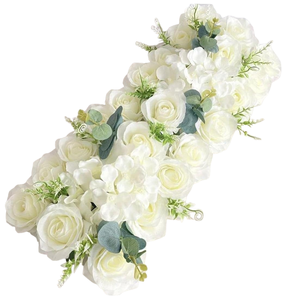 ผ้าปูโต๊ะดอกกุหลาบผ้าไหมสีขาวประดิษฐ์ขายส่ง ขนาด 210x40x30 ซม. ทำด้วยมือสำหรับตกแต่งงานแต่งงาน - Product Image 3