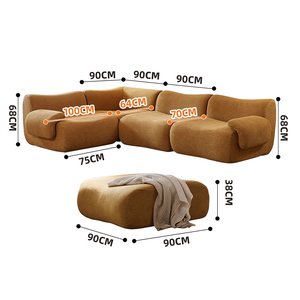 Canapé modulaire incurvé jaune moutarde moderne, canapé-lit en velours de luxe en forme de L, canapé nuage avec pieds en aluminium Fu Nuo pour salon - Product Image 2