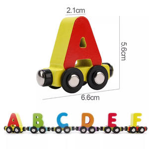 Jouets en bois pour enfant, 27 pièces, lettres <span class=keywords><strong>ABC</strong></span>, orthographe, aimant en bois, véhicule de Train Alphabet, voiture, jouets éducatifs pour garçons - Product Image 5