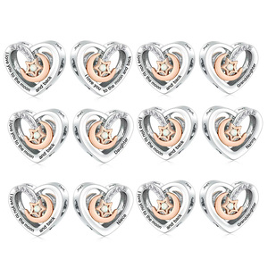 Abalorios de Plata <span class=keywords><strong>con</strong></span> Nombre de Familia Grabado 'Love You to the Moon and Back' <span class=keywords><strong>con</strong></span> Piedra Ópalo, Joyería para Pulsera, Regalo para Padre - Product Image 1