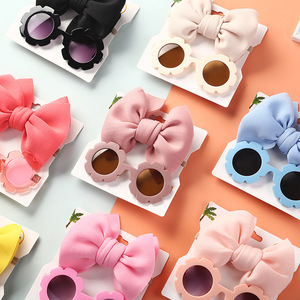 2Pcs/Pack Vintage Kids Summer Bows Top Knot <strong>Headband</strong> <strong>Baby</strong> Sunglasses Children's Sun Protection Glasses <strong>Baby</strong> Accessories Soft - Product Image 3