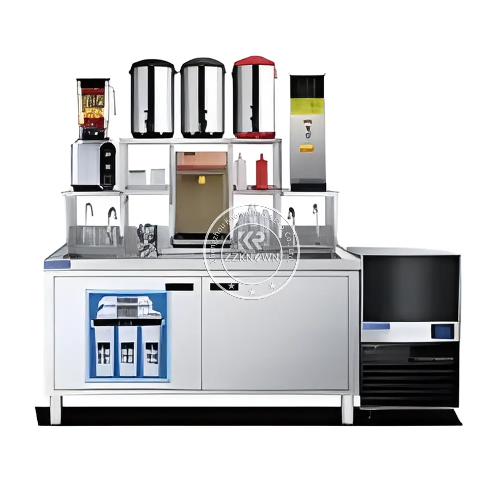 2024 Mesa de trabajo de té de la leche refrigerada comercial Bar Mostrador de cafetería con equipo de bebida personalizado