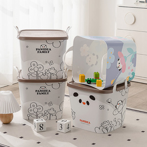Panidea Family Plastic Storage Basket With Lid And Handle Rectangle PP Material For Toy And Laundry Storage - Product Image 1