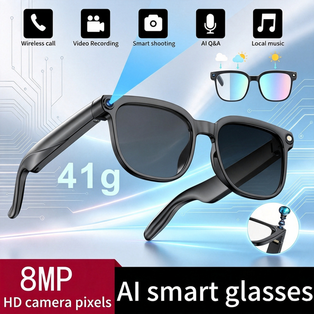 AI Glasses Translator With Camera and Translation 2GB Memory 8MP Lens 290mAh Battery Hands-free Travel Business Smart Glasses