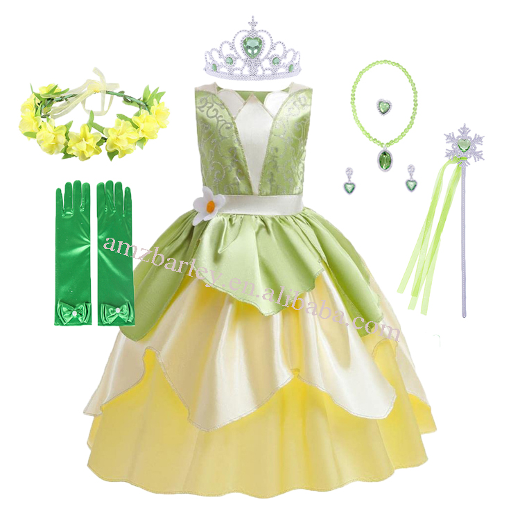 Hot Princess Tiana Costume pour filles fête d'anniversaire habiller Halloween Cosplay enfants la princesse et la grenouille robes de jeu de rôle